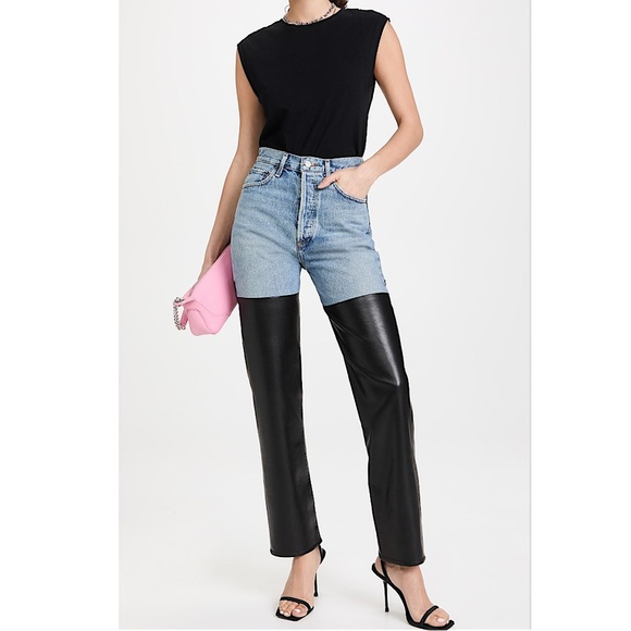 AGOLDE Pieced 90’s Pinch Waist Jeans Navigate/Detox Recycled Leather 26 - Picture 1 of 11